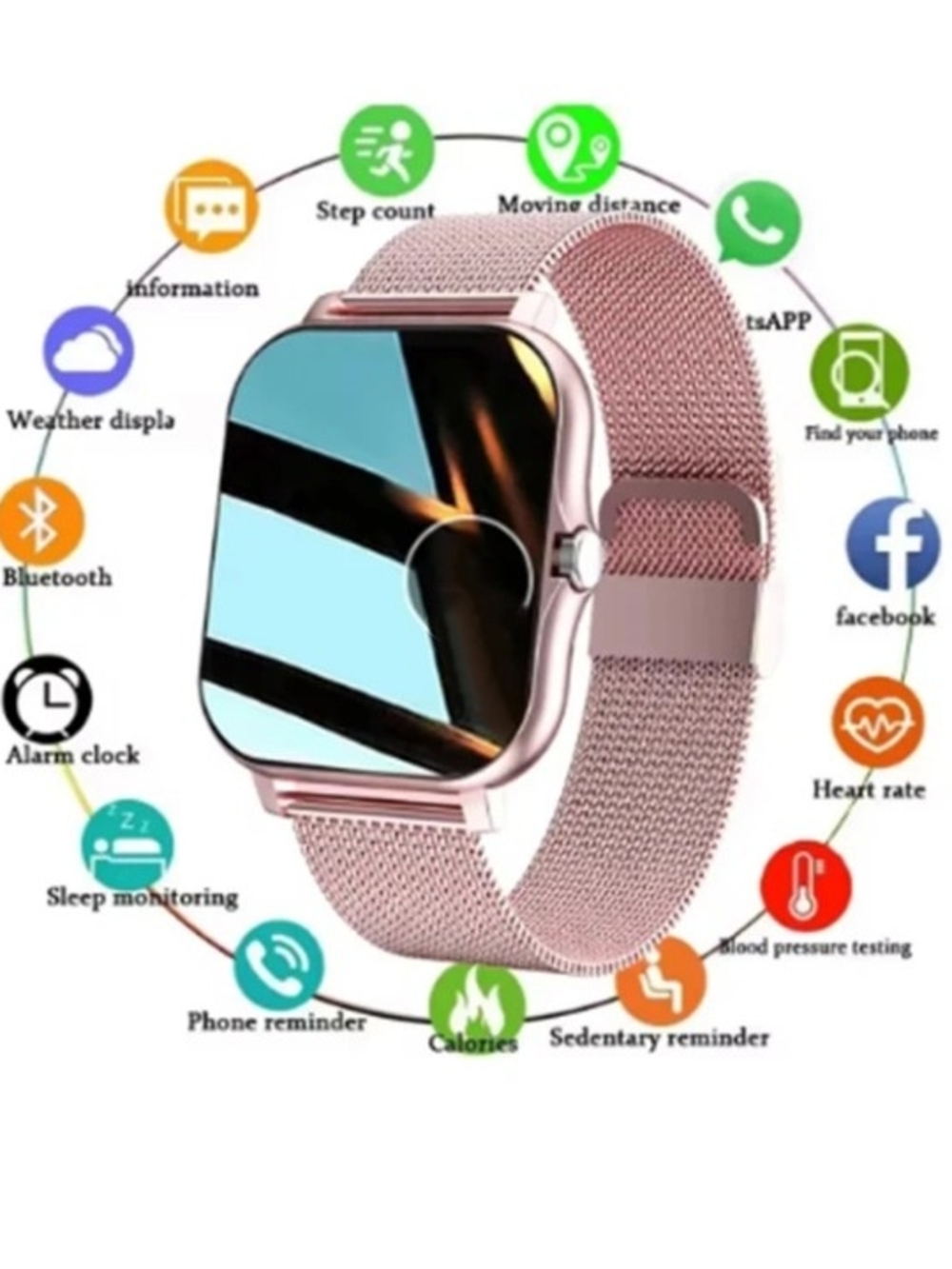 Women’s Smartwatch with Rose Gold Mesh Band